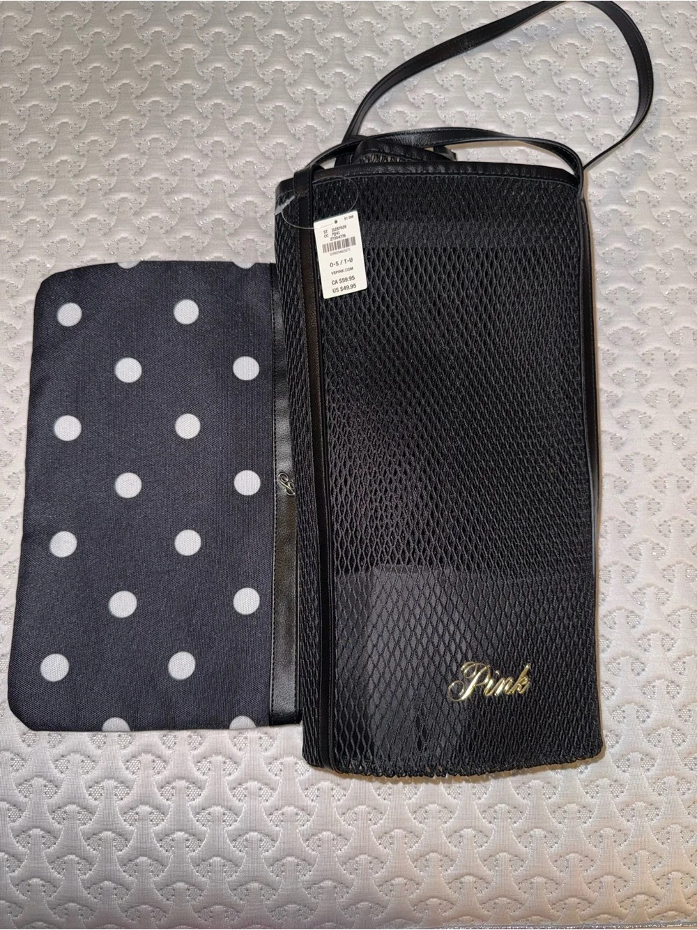 PINK Victoria's Secret Black Mesh Crossbody with Gold Logo